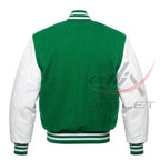 Baseball Jacket Green Wool & Leather Sleeves