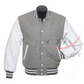 Baseball Jacket Grey Wool & Leather Sleeves