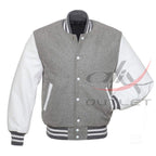 Baseball Jacket Grey Wool & Leather Sleeves