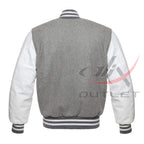 Baseball Jacket Grey Wool & Leather Sleeves