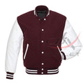 Baseball Jacket Maroon Wool & Leather Sleeves