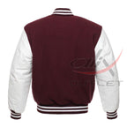 Baseball Jacket Maroon Wool & Leather Sleeves