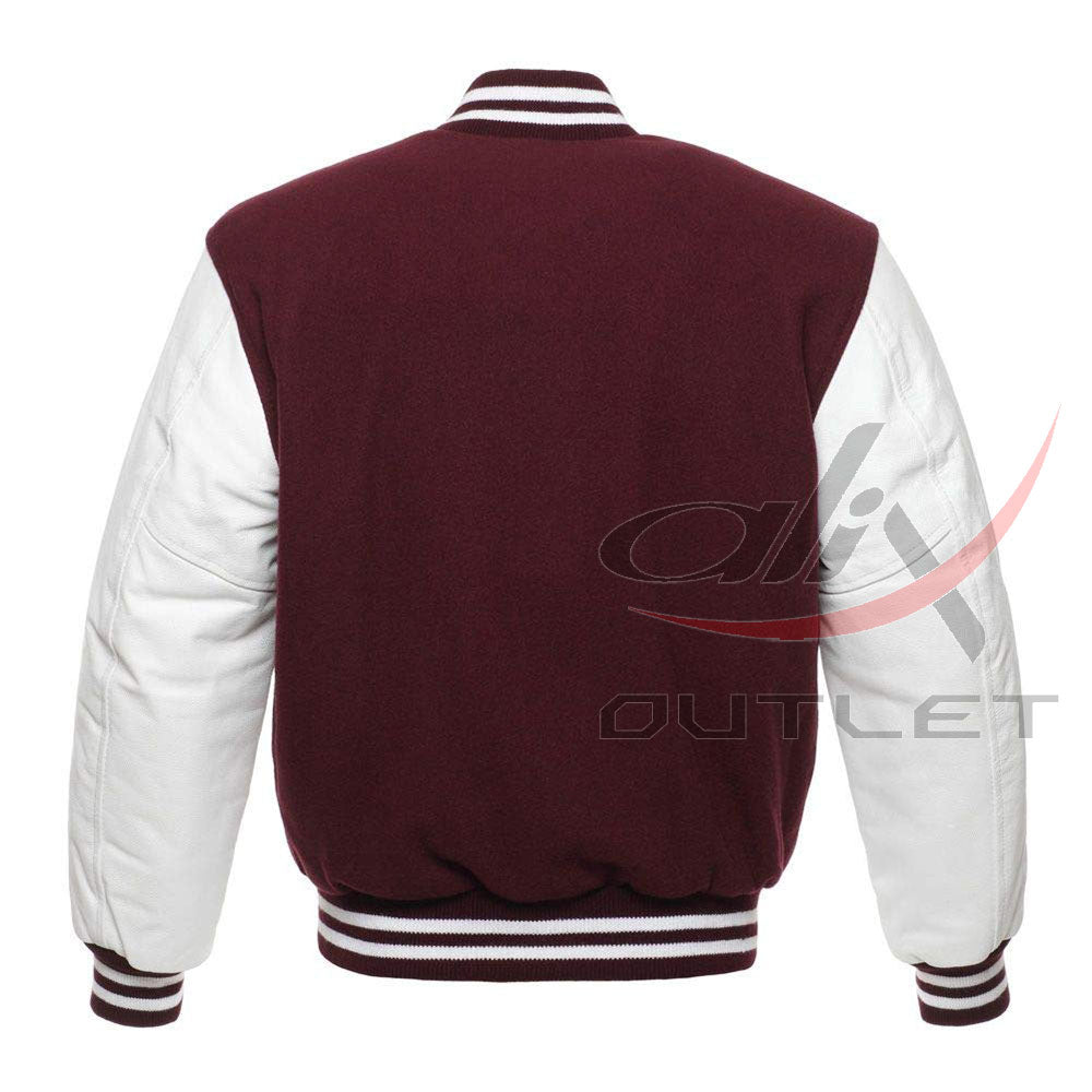 Baseball Jacket Maroon Wool & Leather Sleeves