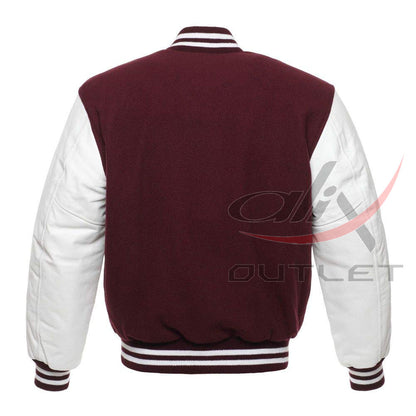 Baseball Jacket Maroon Wool & Leather Sleeves