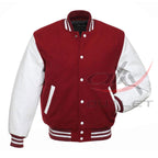 Baseball Maroon Wool & Leather Sleeves Jacket
