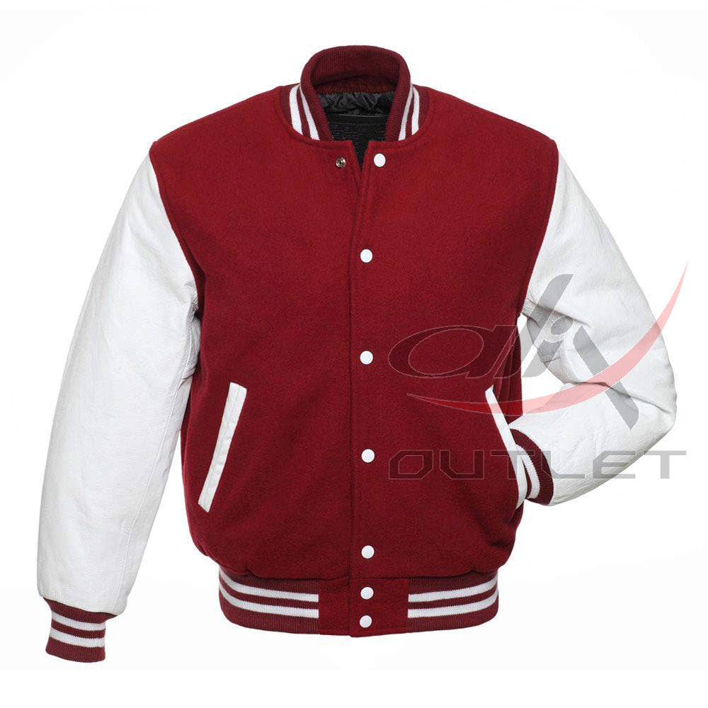 Baseball Maroon Wool & Leather Sleeves Jacket