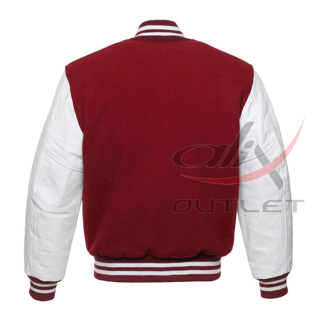 Baseball Maroon Wool & Leather Sleeves Jacket