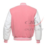 Baseball Jacket Pink Wool & Leather Sleeves