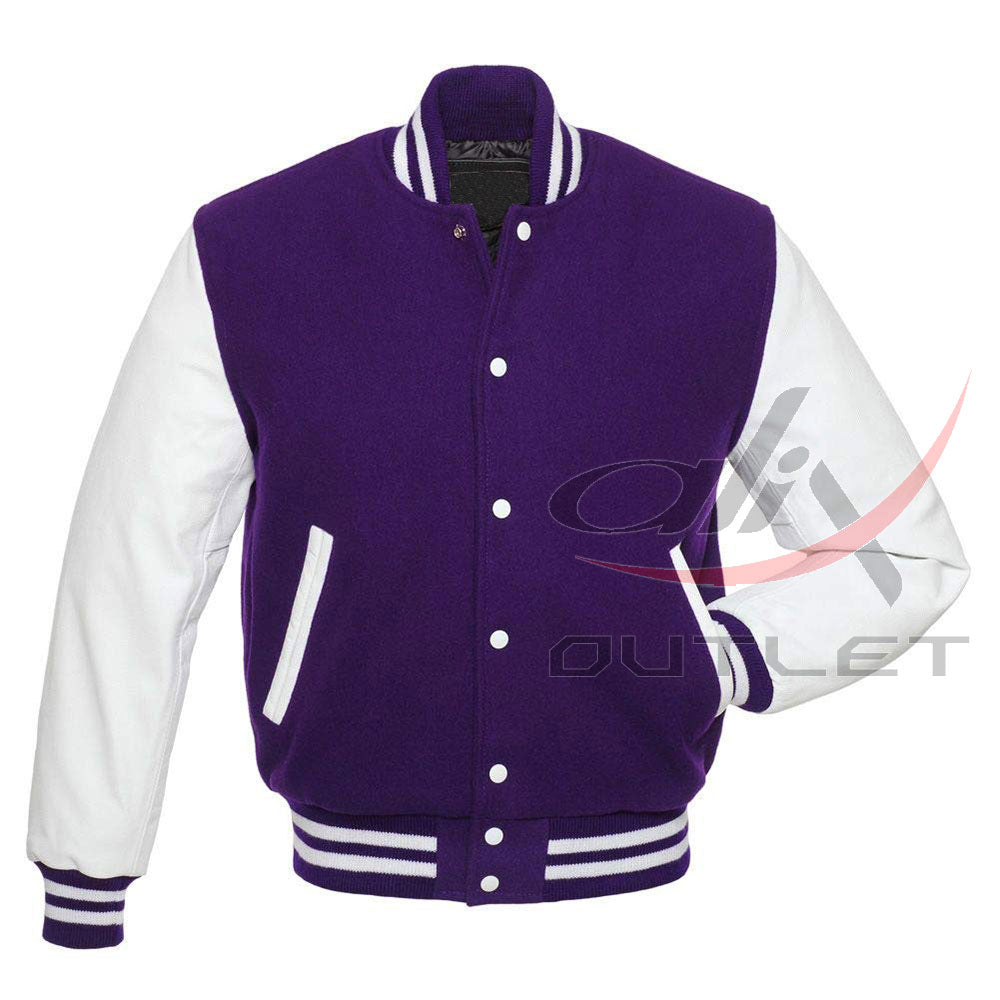 Baseball Jacket Purple Wool & Leather Sleeves