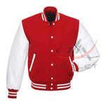 Baseball Jacket Red Wool & Leather Sleeves