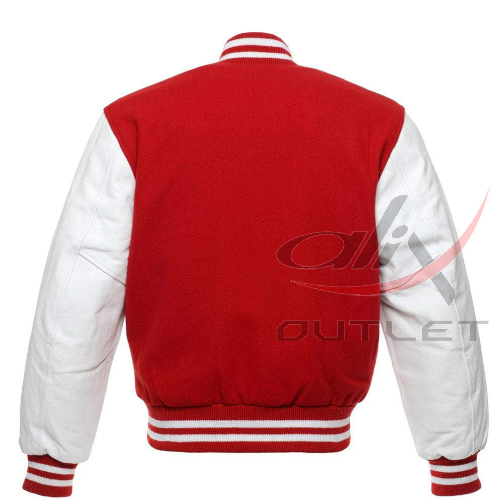 Baseball Jacket Red Wool & Leather Sleeves
