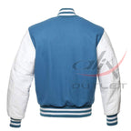 Baseball Jacket Sky Blue Wool & Leather Sleeves