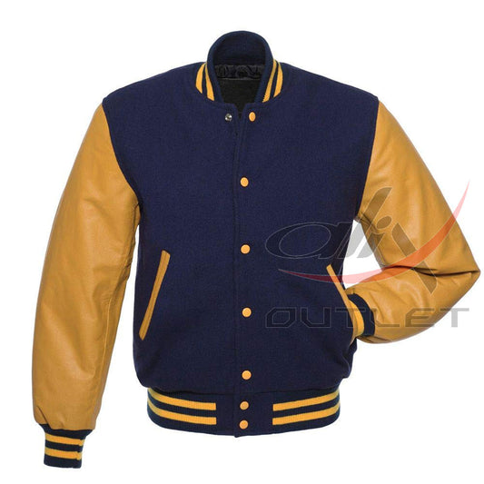 Letterman Jacket Dark Blue Wool & Leather Sleeves