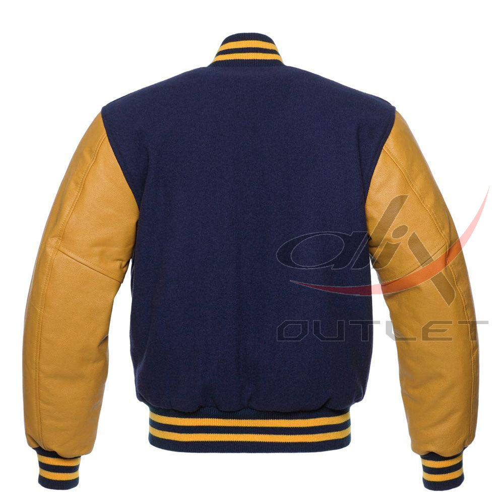 Letterman Jacket Dark Blue Wool & Leather Sleeves