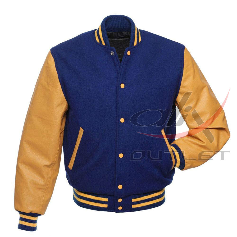 Letterman Jacket Royal Blue Wool & Leather Sleeves