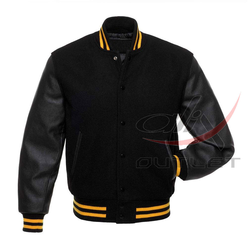 Letterman Black Wool & Leather Sleeves Jacket