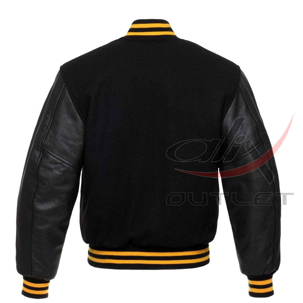Letterman Black Wool & Leather Sleeves Jacket
