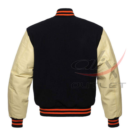 Letterman Jacket Black Wool & Leather Sleeves