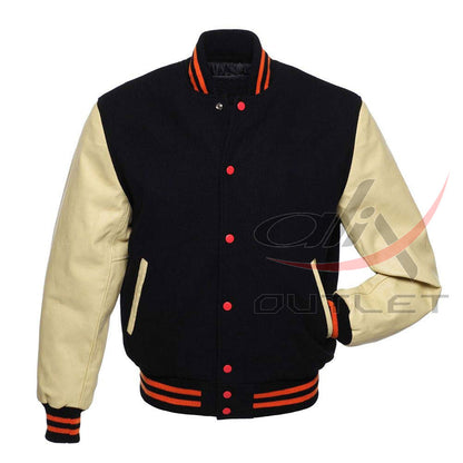 Letterman Jacket Black Wool & Leather Sleeves