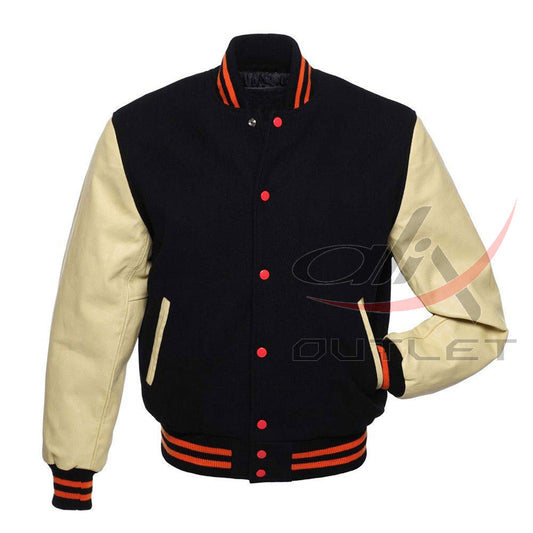 Letterman Jacket Black Wool & Leather Sleeves