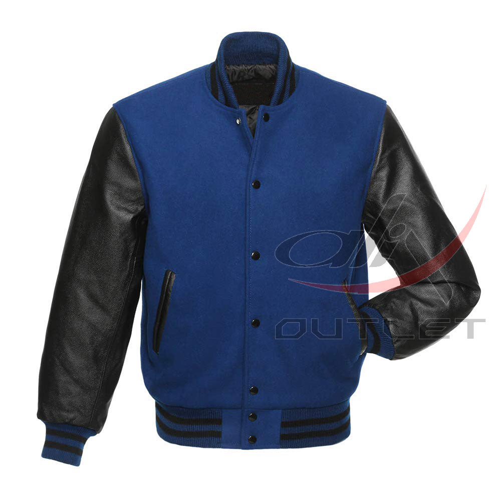 Letterman Royal Blue Wool Jacket Leather Sleeves