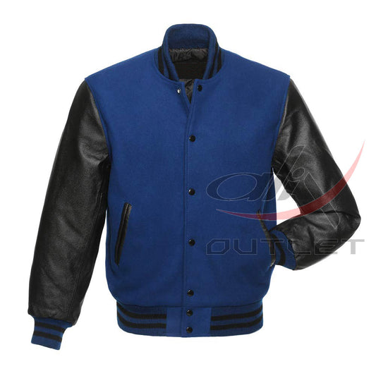 Letterman Royal Blue Wool Jacket Leather Sleeves