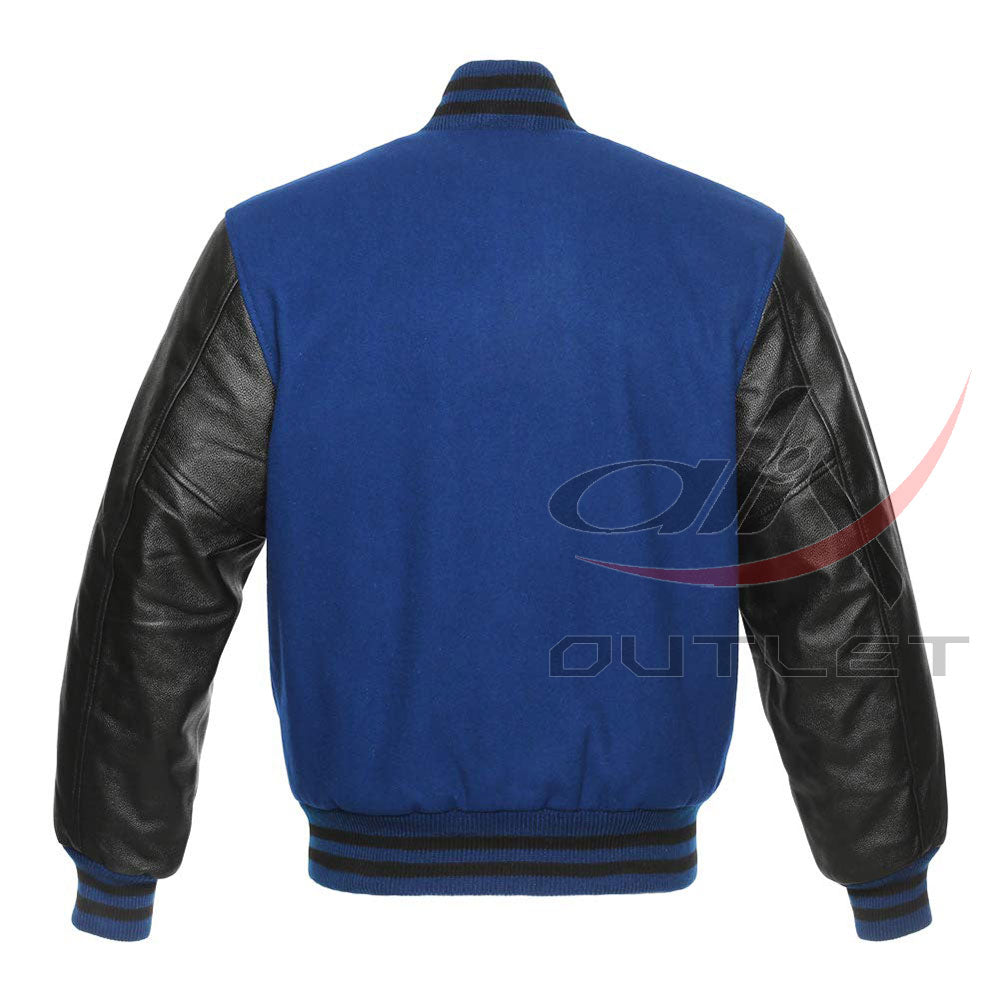 Letterman Royal Blue Wool Jacket Leather Sleeves