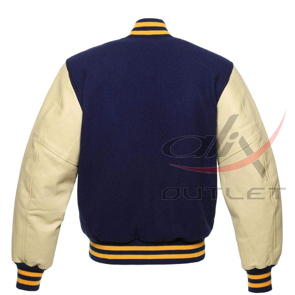 Letterman Dark Blue Wool Jacket with Leather Sleeves