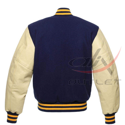 Letterman Dark Blue Wool Jacket with Leather Sleeves