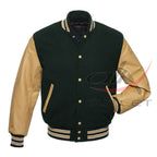Letterman Jacket Dark Green Wool & Leather Sleeves