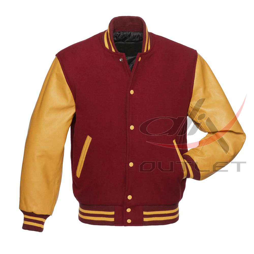 Letterman Jacket Maroon Wool & Leather Sleeves