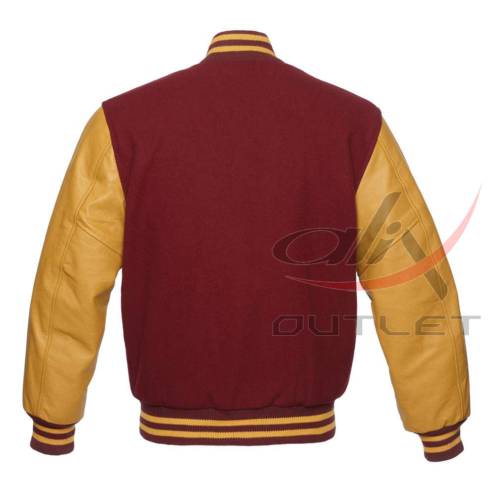 Letterman Jacket Maroon Wool & Leather Sleeves