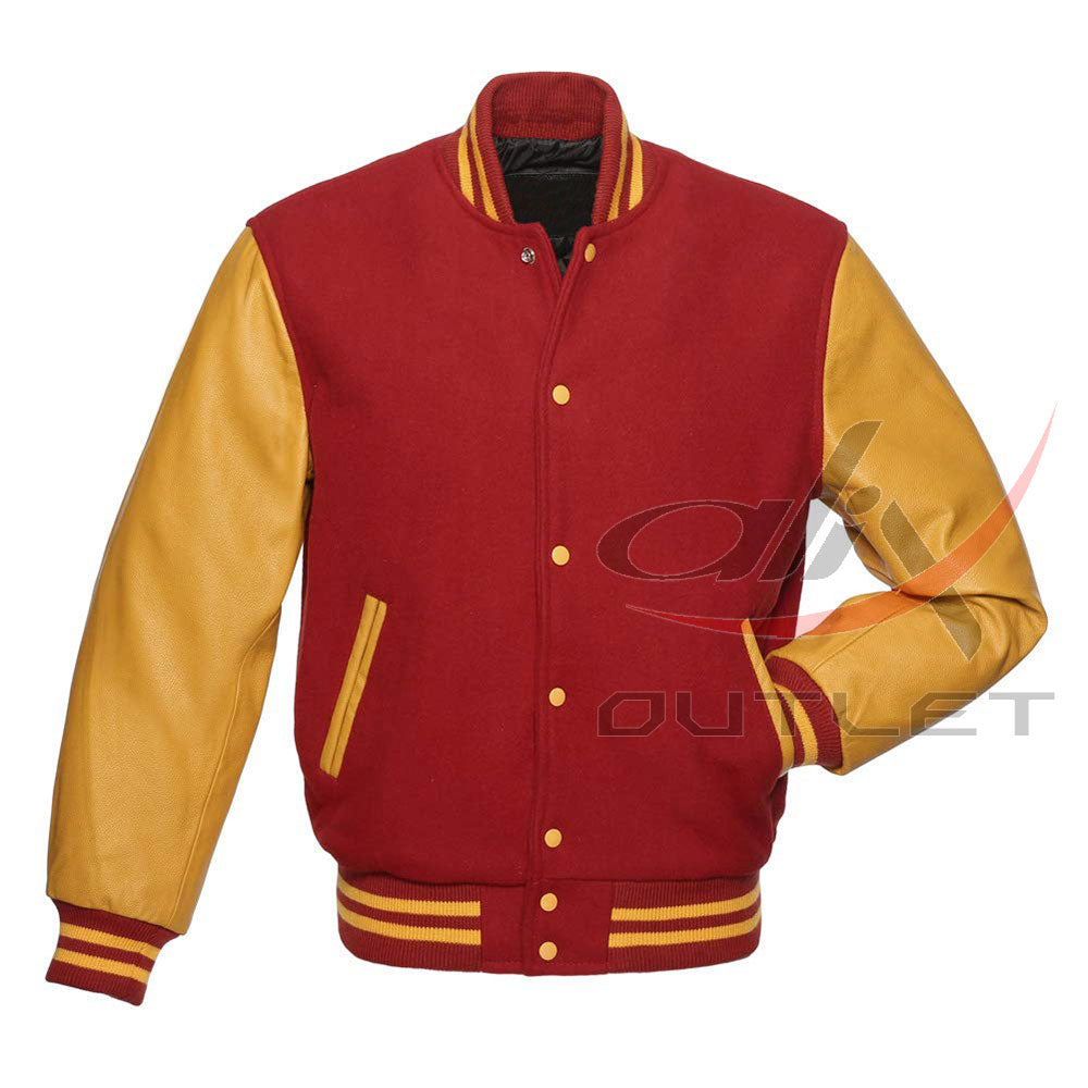 Letterman Red Wool Jacket with Leather Sleeves