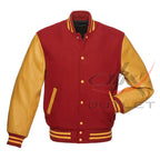 Letterman Red Wool Jacket with Leather Sleeves