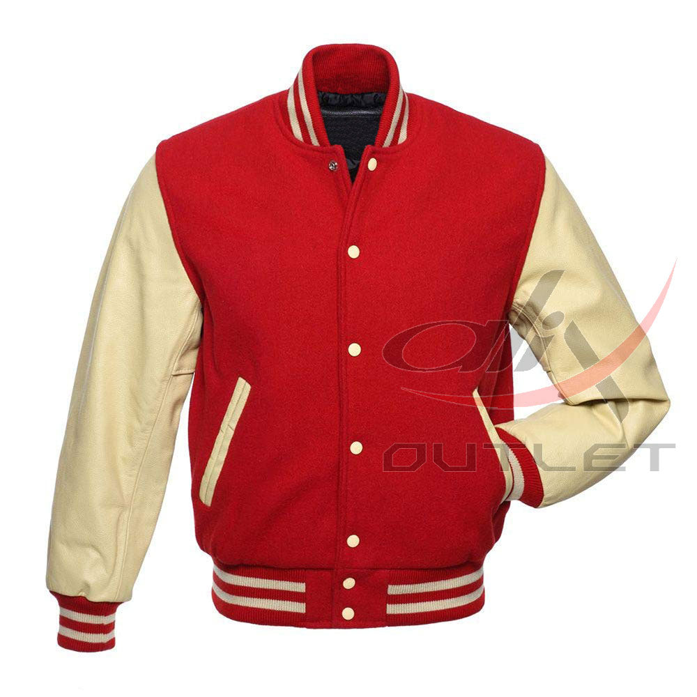Letterman Jacket Red Wool & Leather Sleeves
