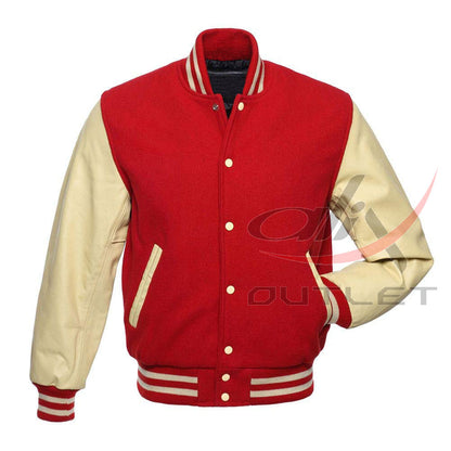 Letterman Jacket Red Wool & Leather Sleeves