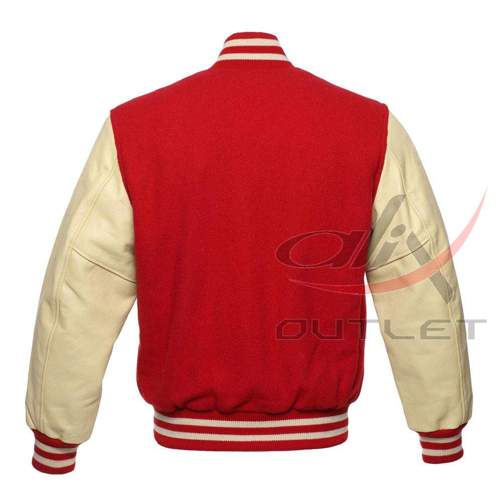 Letterman Jacket Red Wool & Leather Sleeves