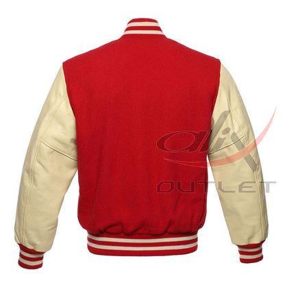 Letterman Jacket Red Wool & Leather Sleeves