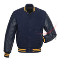 Varsity Letterman Baseball Dark Blue Wool & Leather Sleeves