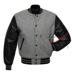 Varsity Letterman Baseball Grey Wool & Leather Sleeves Jacket