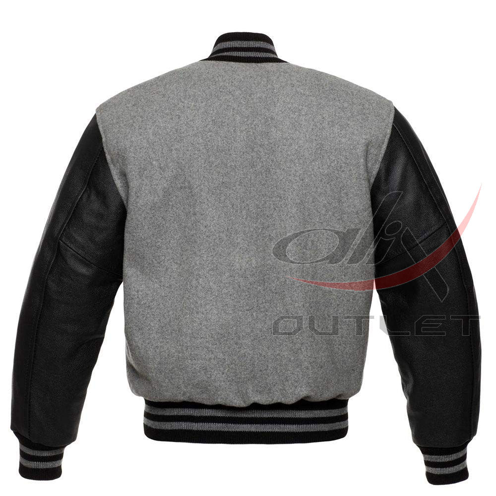 Varsity Letterman Baseball Grey Wool & Leather Sleeves Jacket