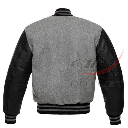 Varsity Letterman Baseball Grey Wool & Leather Sleeves Jacket