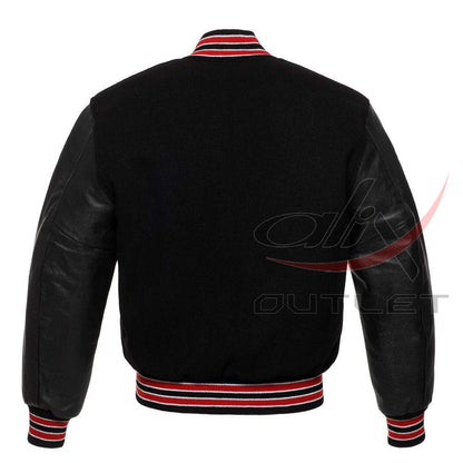 Varsity Jacket Black Wool & Leather Sleeves