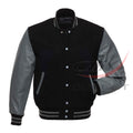 Varsity Jacket Black Wool & Leather Sleeves
