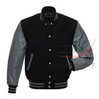 Varsity Jacket Black Wool & Leather Sleeves