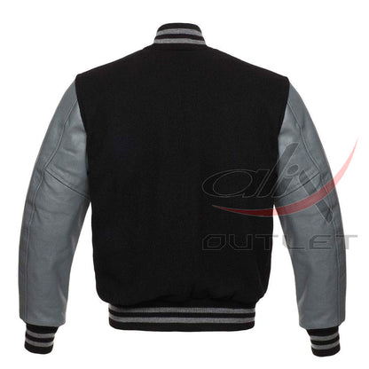 Varsity Jacket Black Wool & Leather Sleeves