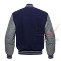 Varsity Jacket Navy Blue Wool & Leather Sleeves