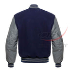 Varsity Jacket Navy Blue Wool & Leather Sleeves