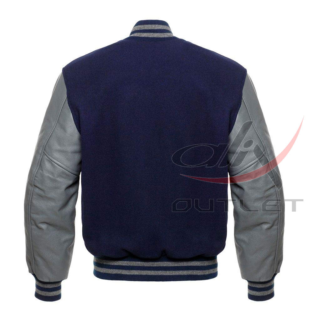 Varsity Jacket Navy Blue Wool & Leather Sleeves