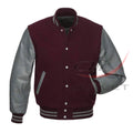 Varsity Jacket Maroon Wool & Leather Sleeves